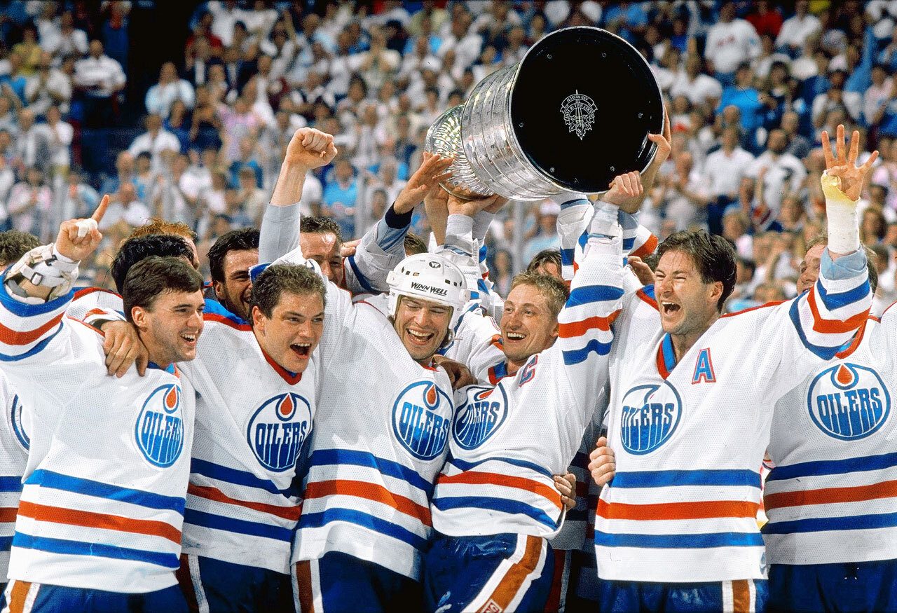 Mark Messier and the Edmonton Oilers celebrating the 1988 Stanley Cup